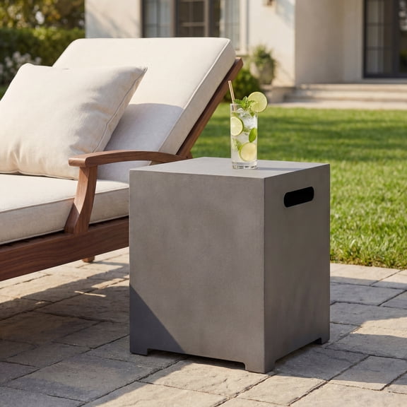 Jasmine Outdoor Metal Tank Holder Side Table, Concrete Finish