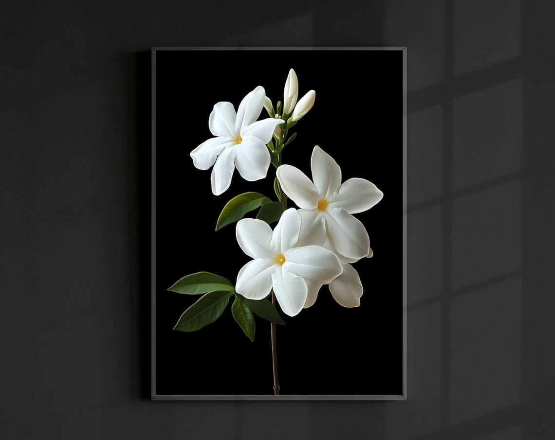 Jasmine Photo Flower Poster Black Printable Floral Print Botanical Wall ...