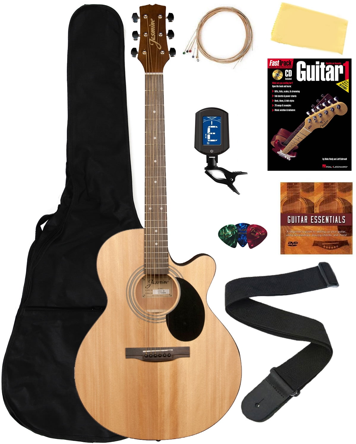 Jasmine S34C NEX Orchestra-Style Cutaway Acoustic Guitar - Natural w/ Gig Bag