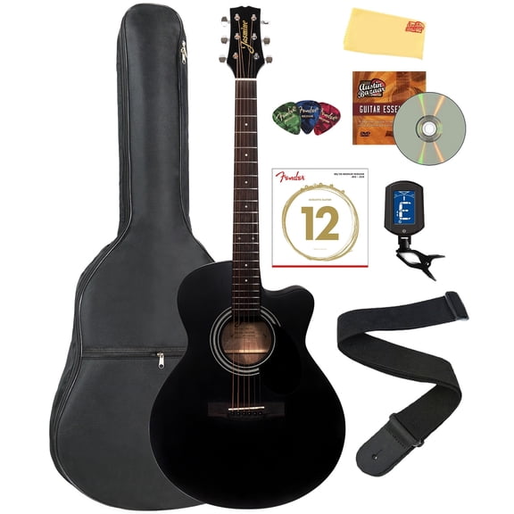 Jasmine S34C NEX Orchestra-Style Cutaway Acoustic Guitar - Black w/ Gig Bag