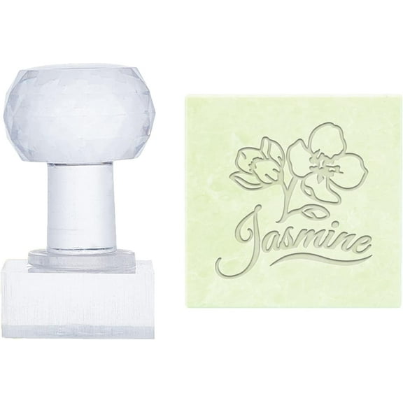 Jasmine Soap Stamp Flower Soap Embossing Stamp Square Soap Chapter Imprint Stamp with Handle Acrylic Stamp for DIY Handmade Soap Supplies Envelope Invitation Party Favor Craft Art Gift Making DIY