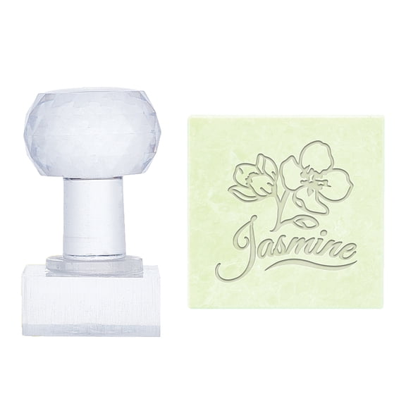 Jasmine Soap Stamp Flower Soap Embossing Stamp Square Soap Chapter Imprint Stamp with Handle Acrylic Stamp for DIY