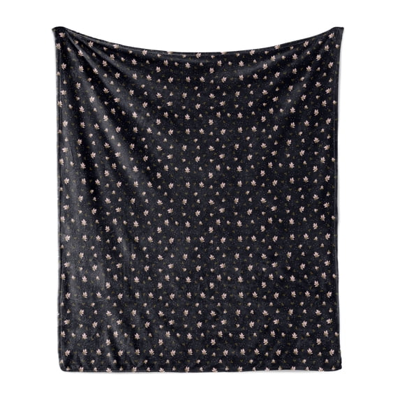 Jasmine Soft Flannel Fleece Throw Blanket, Continuous Fawn Leaves and Blush Petals Abstract Design Pattern, Cozy Plush for Indoor and Outdoor Use, 50" x 60", Charcoal Grey Multicolor, by Ambesonne