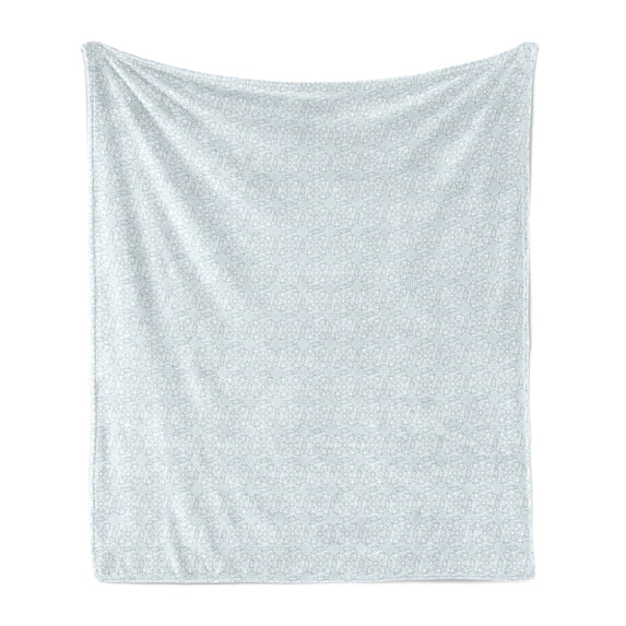 Jasmine Soft Flannel Fleece Throw Blanket, Soft Floral Grid in Monochrome Design Vintage Nostalgic Art Pattern Lattice, Cozy Plush for Indoor and Outdoor Use, 60" x 80", White Blue Grey, by Ambesonne