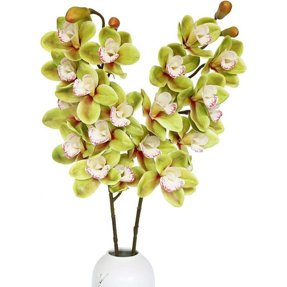 Jasming Artificial Flowers Plants Real Touch Cymbidium Orchid Fake Branches for Garden Home Decoration (Green)