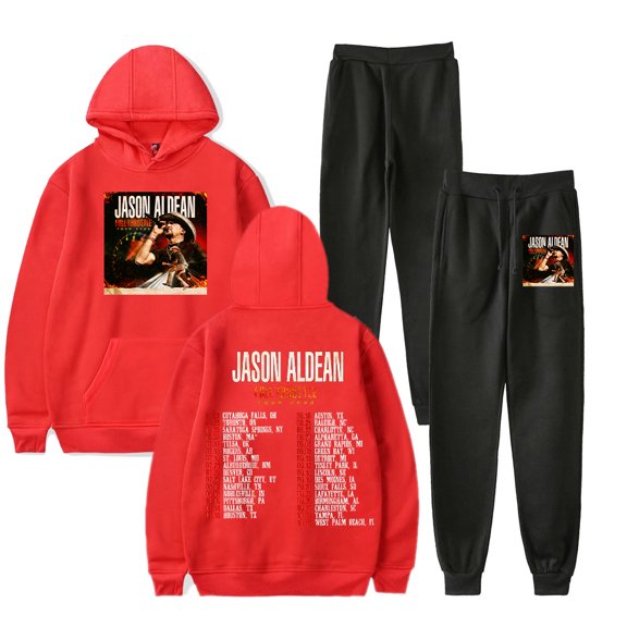 Jason Aldean FULL THROTTLE TOUR 2025 Hoodie and Sweatpants set pop print Unisex Casual Street Clothing