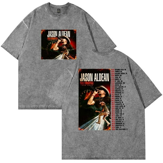 Jason Aldean Full Throttle Tour 2025 Cotton washed T-shirt unisex short sleeved round neck T-shirt