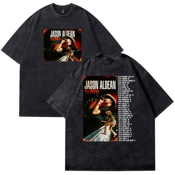 Jason Aldean Full Throttle Tour 2025 Cotton washed T-shirt unisex short sleeved round neck T-shirt