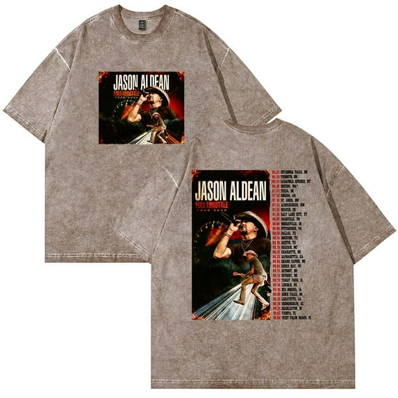Jason Aldean Full Throttle Tour 2025 Cotton washed T-shirt unisex short sleeved round neck T-shirt