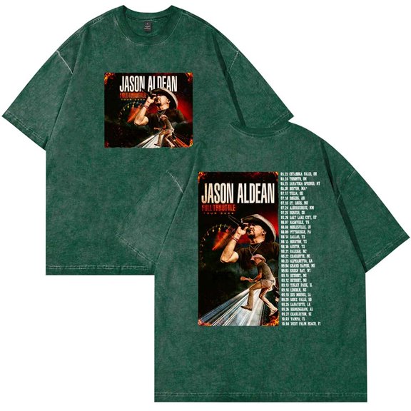 Jason Aldean Full Throttle Tour 2025 Cotton washed T-shirt unisex short sleeved round neck T-shirt