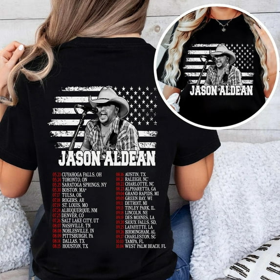 Jason Aldean Full Throttle Tour 2025 Shirt, Country Music Concert Tee, Tour Dates, Fans Gift, Country Music Shirt,Black Color,Size L