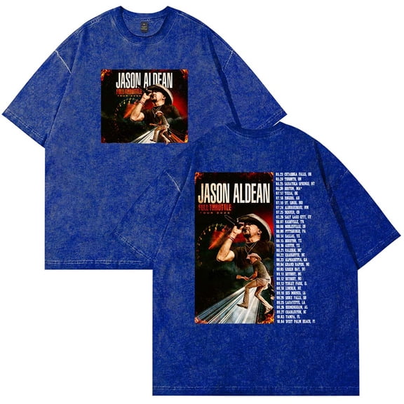 Jason Aldean Full Throttle Tour 2025 T-Shirt Cotton Wash Tee Women Men Short Sleeve Crewneck Tee
