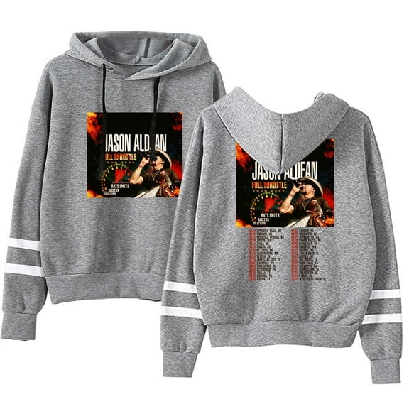 Jason Aldean Merch Full Throttle Tour 2025 Hoodie, Unisex, Pocketless Long-Sleeve Casual Sweatshirt,4XL,Gray
