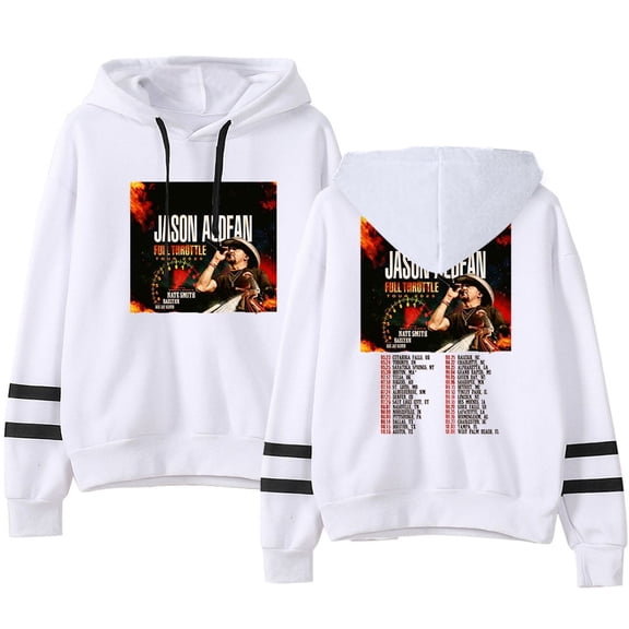 Jason Aldean Merch Full Throttle Tour 2025 Hoodie, Unisex, Pocketless Long-Sleeve Casual Sweatshirt,XS,White