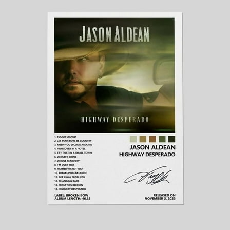 Jason Aldean Poster Highway Desperado Album Cover Poster for Bedroom Aesthetic Size 24''x36'' -Kiloa