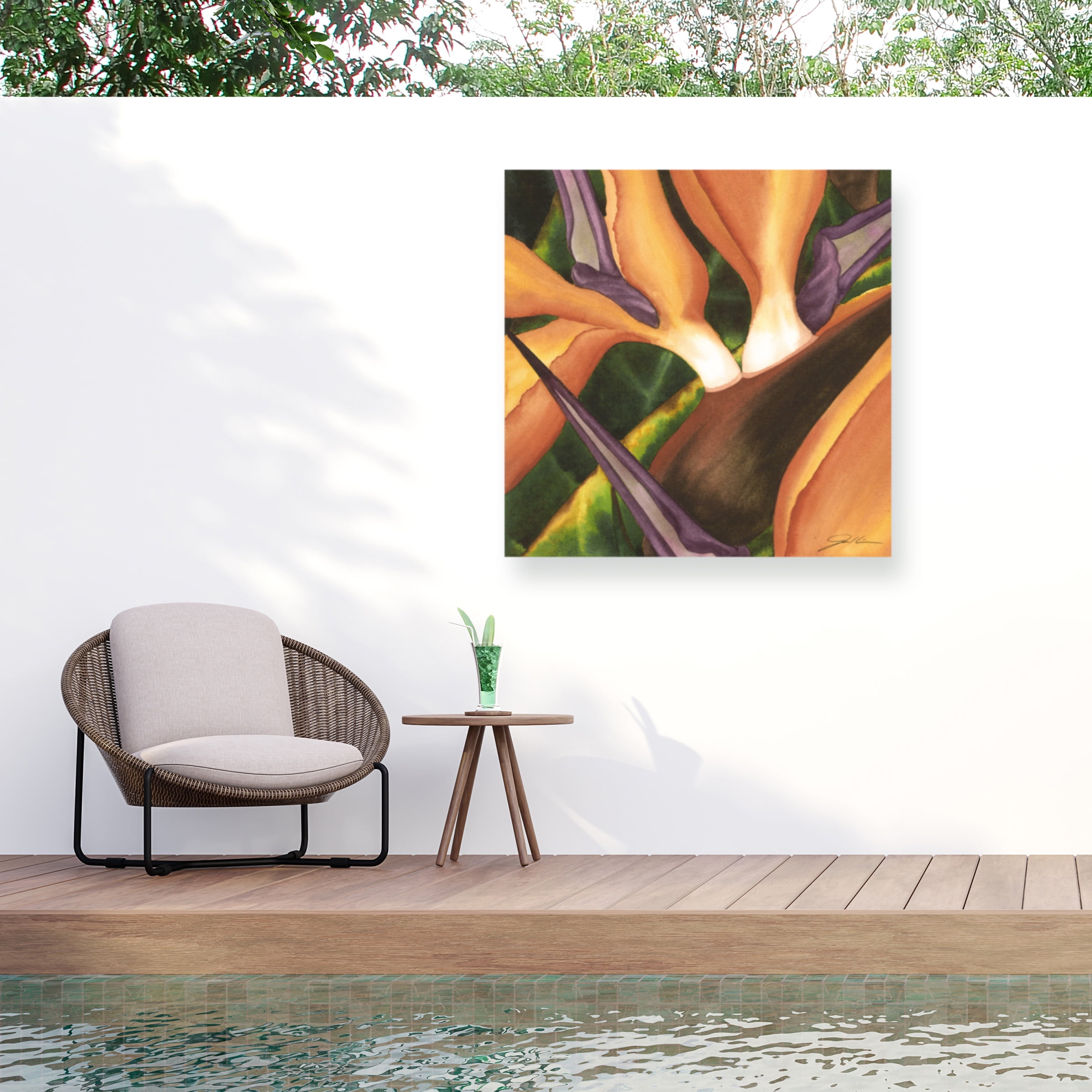 Jason Higby 'Bird Of Paradise Tile II' Outdoor Canvas 14x14
