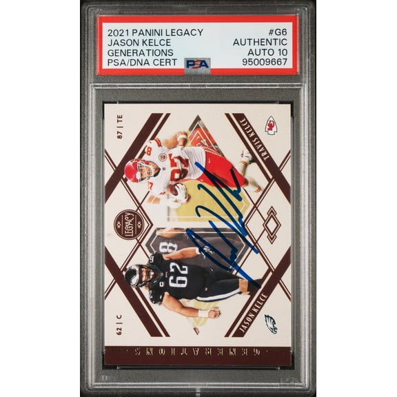 Jason Kelce 2021 Panini Legacy Signed Football Card #G6 Auto Graded PSA 10 09667
