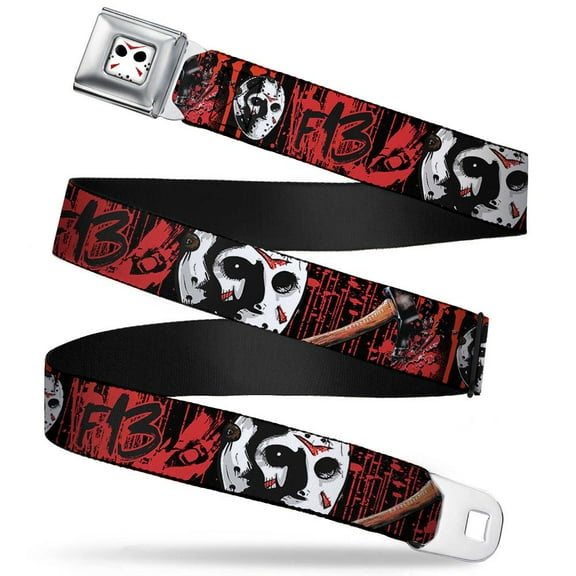 Jason Mask Close Up Full Color Black White Red Friday The 13Th Jason Mask4 Seatbelt Belt Standard