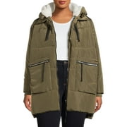 Jason Maxwell Plus Women's Poly Puffer Coat with Faux Shearling Lined Hood