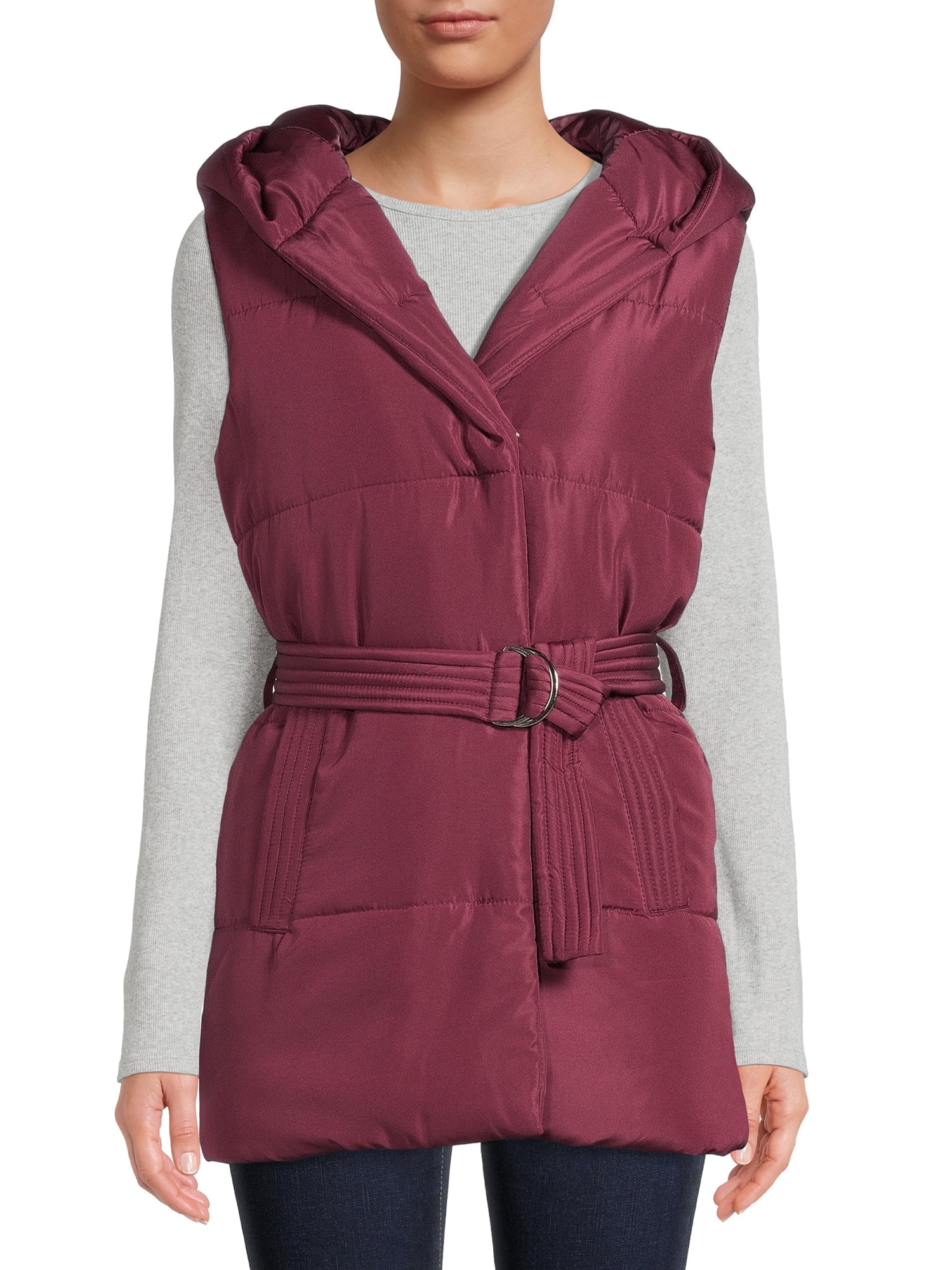 Jason Maxwell Women's Belted Puffer Vest with Hood