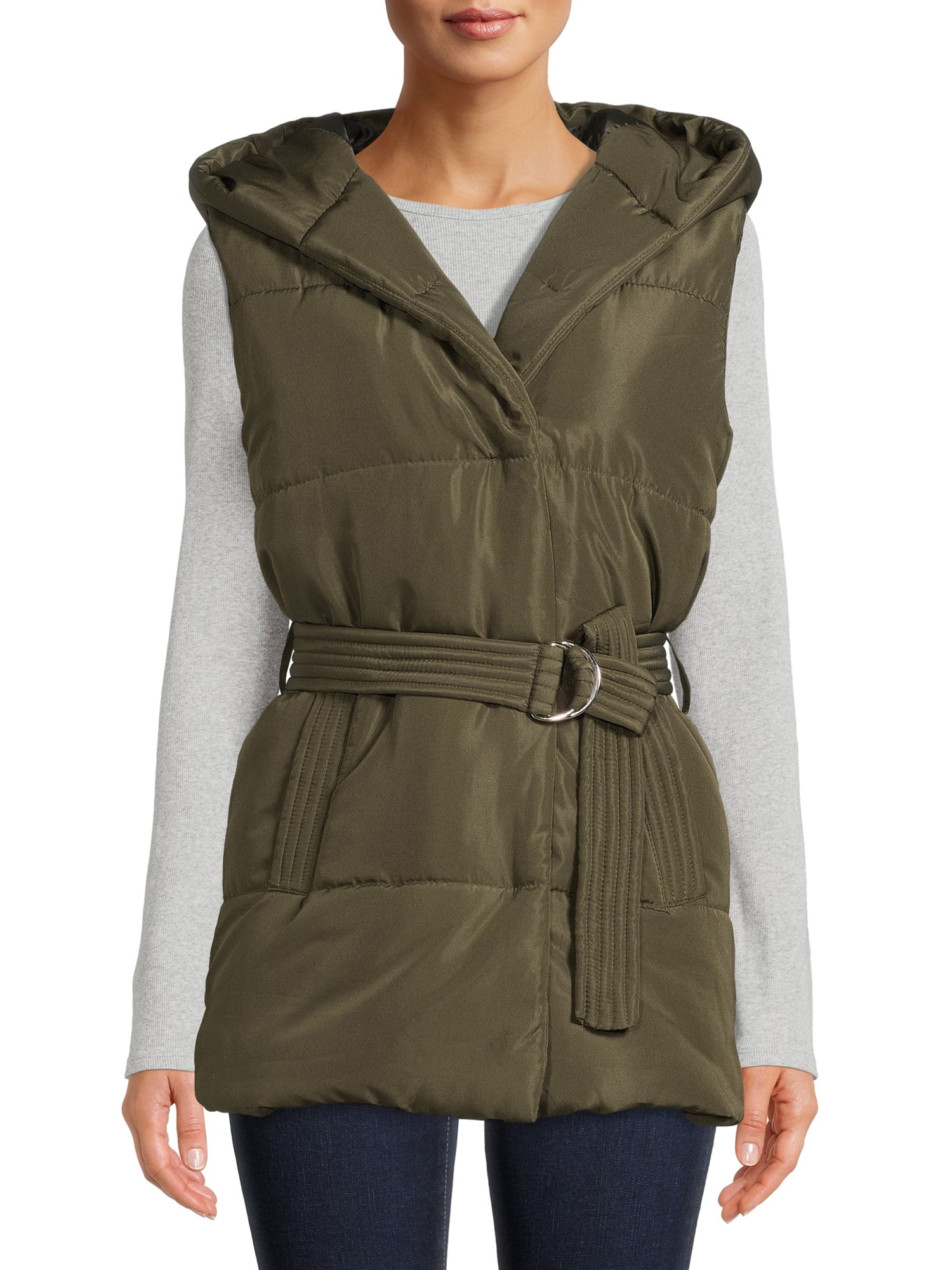 Jason Maxwell Women's Belted Puffer Vest with Hood - Walmart.com