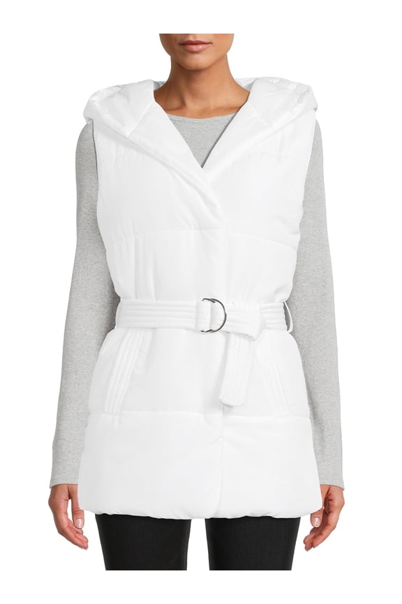 Women's Belted Puffer Vest with Hood