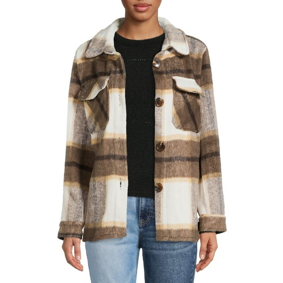 Jason Maxwell Women's Long Sleeve Relaxed Fit Plaid Fashion Jacket