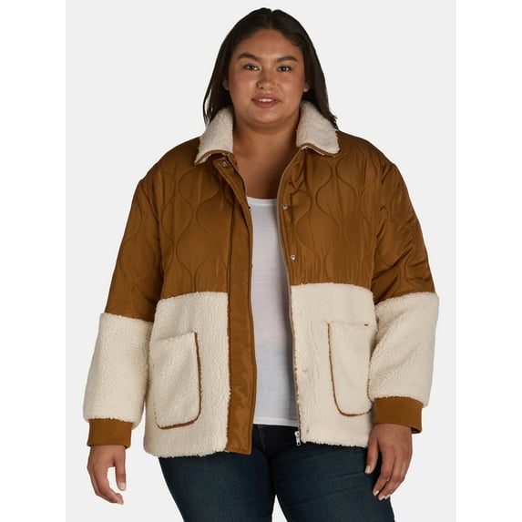 Jason Maxwell Women's and Women’s Plus Quilted Jacket with Faux Shearling, Sizes S-3X