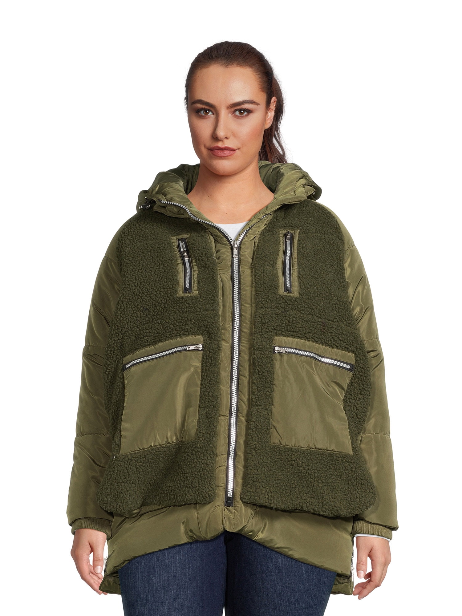 Jason Maxwell Women’s Plus Size Mixed Media Faux Shearling Jacket