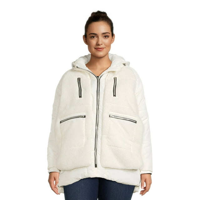 Jason Maxwell Women’s Plus Size Mixed Media Faux Shearling Jacket