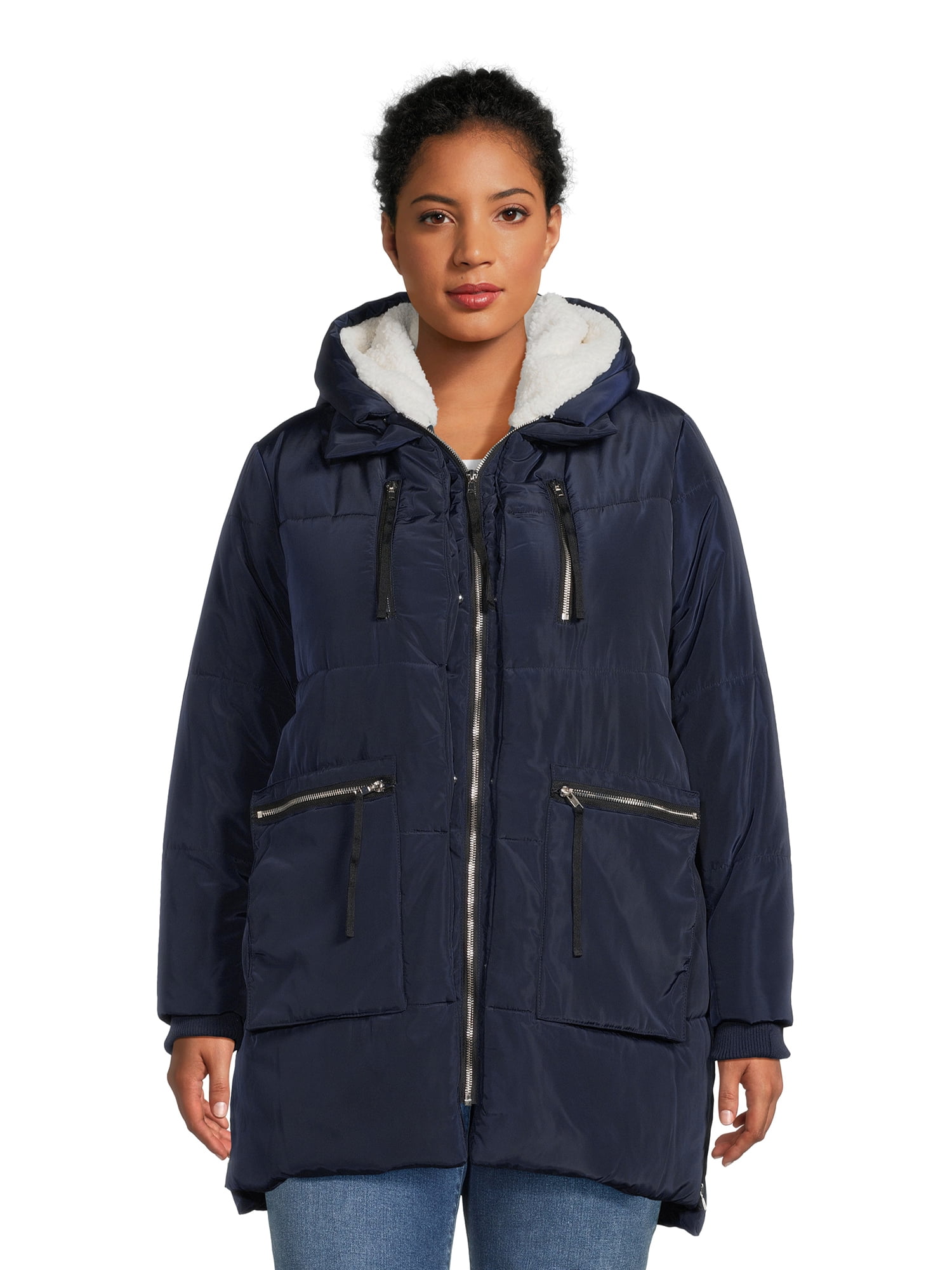 Jason Maxwell Women's Plus Size Quilted Coat with Faux faux shearling