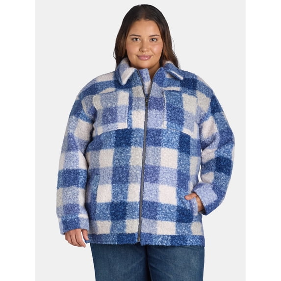 Jason Maxwell Women's and Women’s Plus Poodle Plaid Full-Zip Shacket, Sizes S-3X
