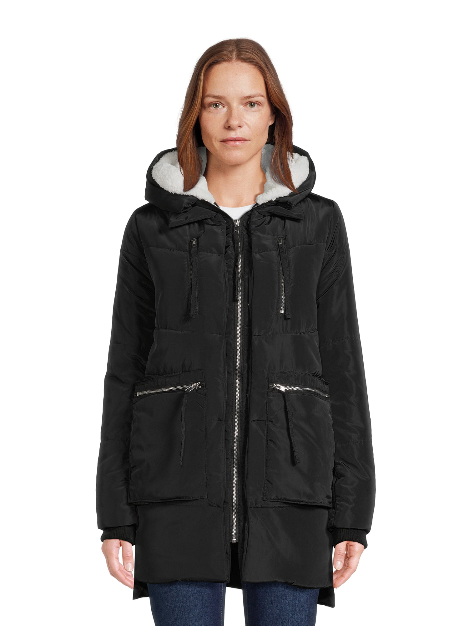 Jason Maxwell Women's Puffer Coat with Faux Shearling Lined Hood, Sizes ...