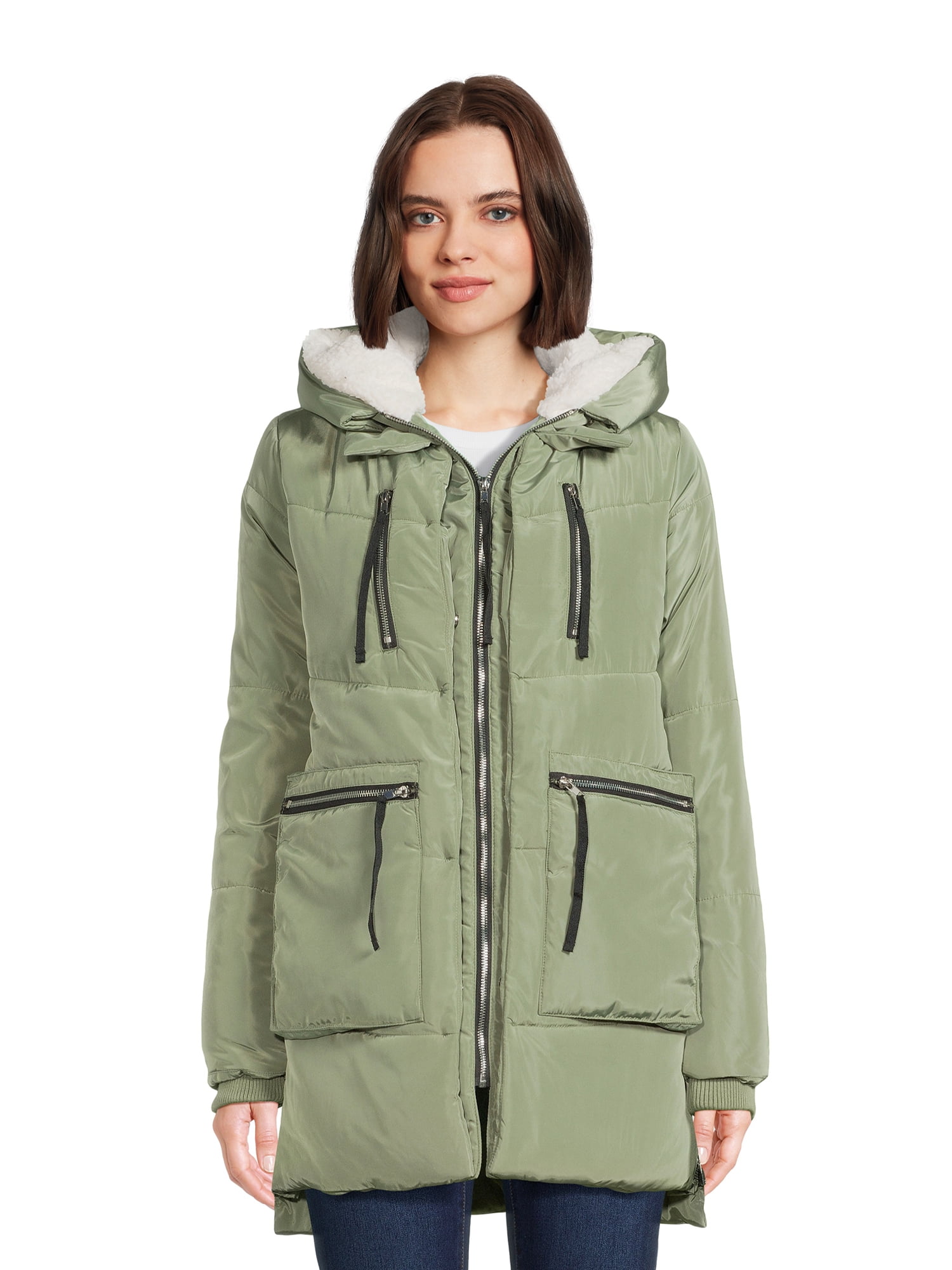 Jason Maxwell Women's Puffer Coat with Faux Shearling Lined Hood, Sizes ...