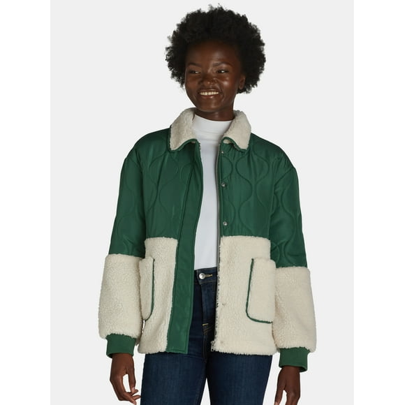 Jason Maxwell Women's and Women’s Plus Quilted Jacket with Faux Shearling, Sizes S-3X