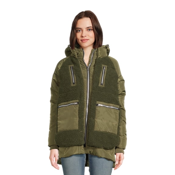 Jason Maxwell Women's and Women’s Plus Size Mixed Media Faux Shearling Jacket S-3X