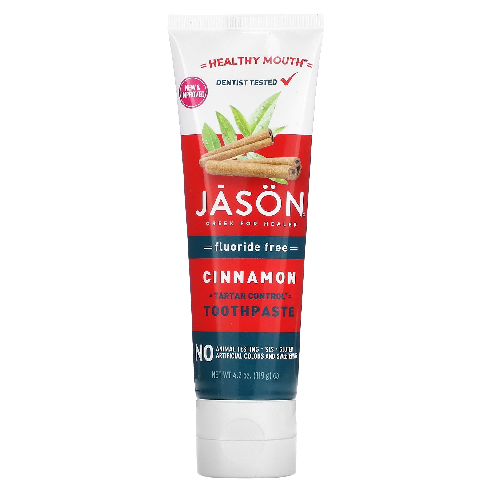 Jason Natural Healthy Mouth, Tartar Control Toothpaste, Fluoride Free, Cinnamon, 4.2 oz (119 g