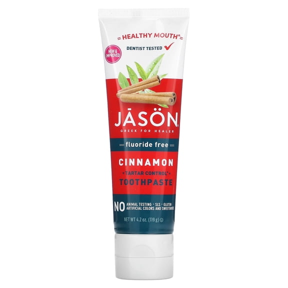 Jason Natural Healthy Mouth, Tartar Control Toothpaste, Fluoride Free, Cinnamon, 4.2 oz (119 g)