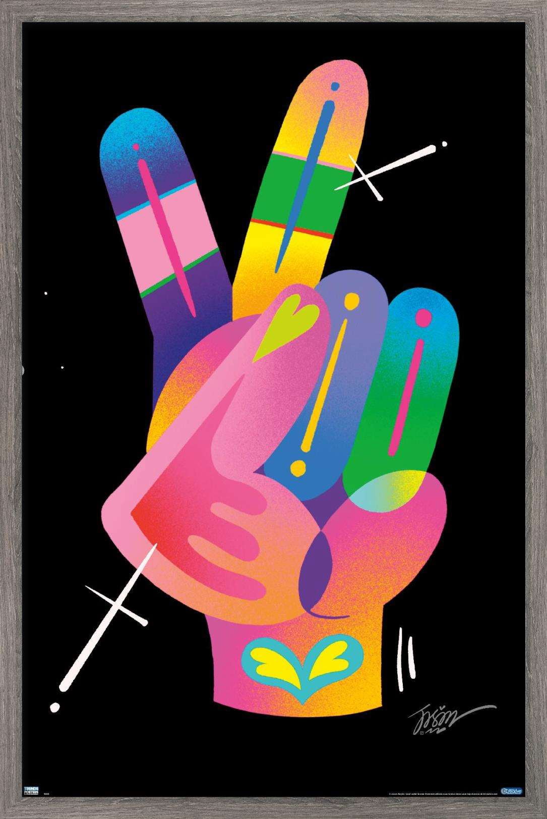 Jason Naylor - Peace Sign Hand Wall Poster, 14.725" x 22.375", Framed