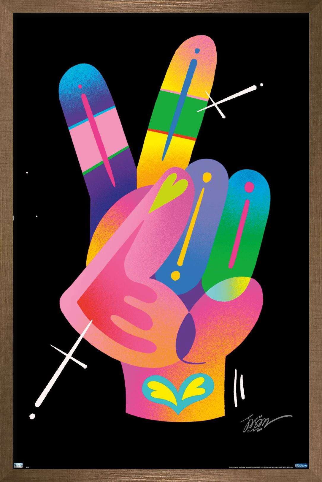 Jason Naylor - Peace Sign Hand Wall Poster, 14.725" x 22.375", Framed