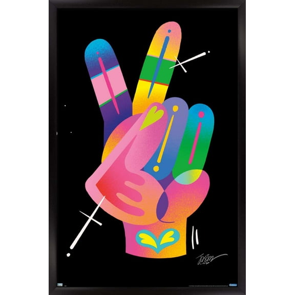 Jason Naylor - Peace Sign Hand Wall Poster, 22.375" x 34", Framed