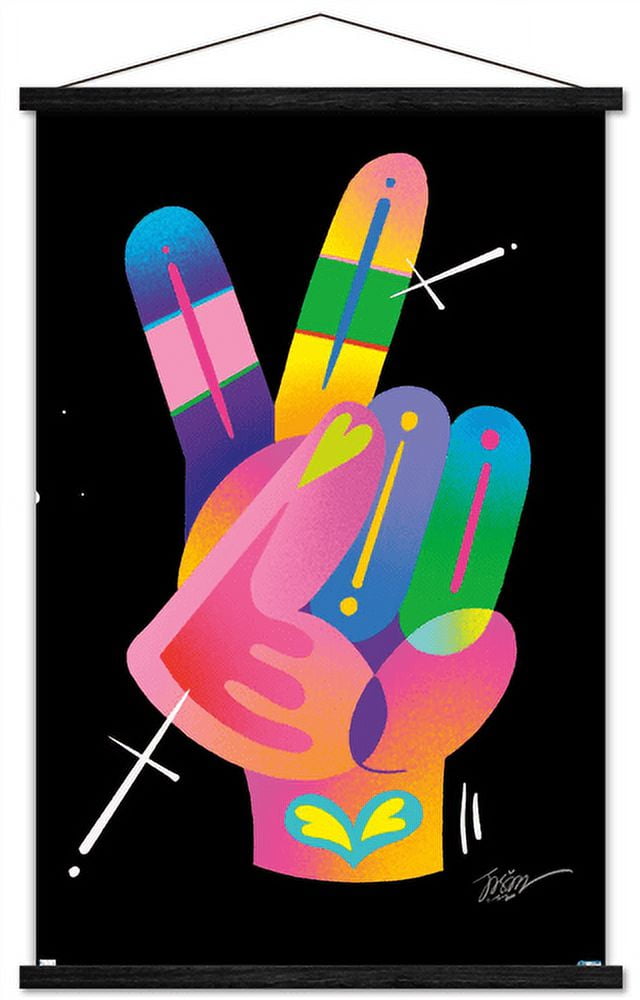 Jason Naylor - Peace Sign Hand Wall Poster with Wooden Magnetic Frame, 22.375" x 34"