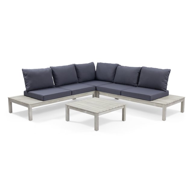 Jason Outdoor 5 Seater Acacia Wood VShaped Sectional Sofa Set with
