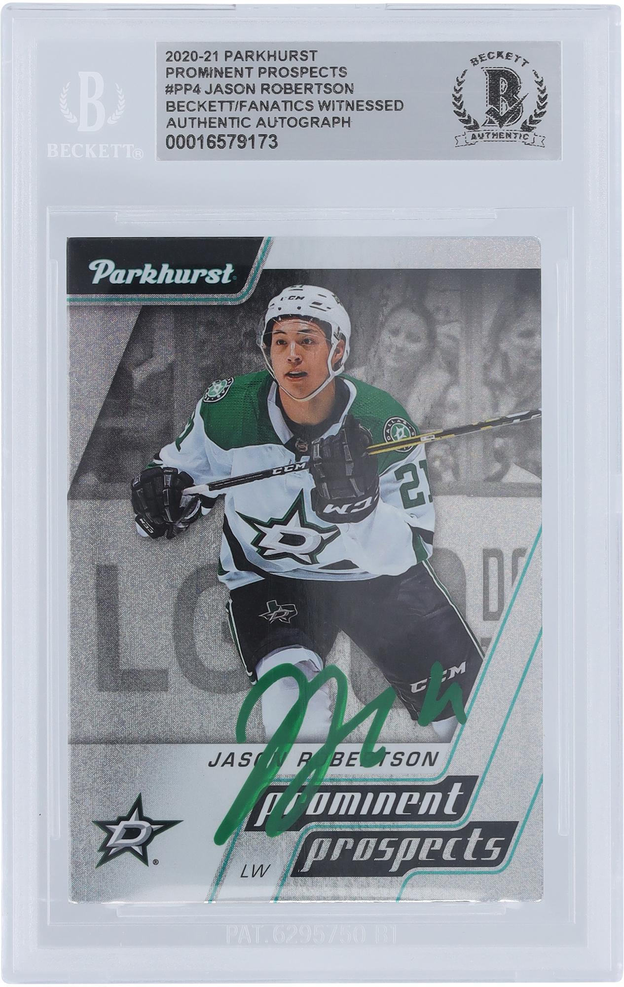Jason Robertson Dallas Stars Autographed 2020-21 Upper Deck Parkhurst Prominent Prospects Green Ink #PP4 Beckett Fanatics Witnessed Authenticated Rookie Card - Fanatics Authentic Certified