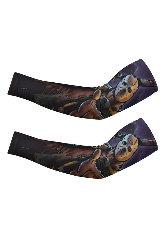 Jason-Voorhees Arm Sleeve (Pack of 2) for Men & Women, Cooling Arm Sleeves Summer Sun Protection Arm Sleeves For Baseball Cycling Golf Running L