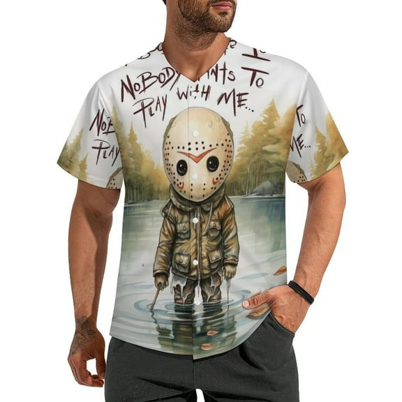 Jason Voorhees Baseball Jersey Button Down Personalized T-shirt Sports Fans Print Tee for Women Men S