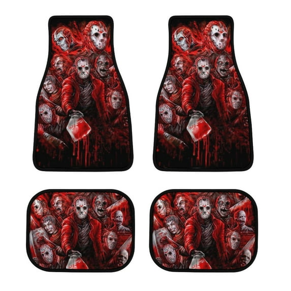 Jason Voorhees Car Floor Mats 4PC Set Anti Skid Vehicle Floor Mat Car Carpet for Front Rear Seats Universal Auto Interior Accessories
