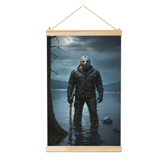 Jason Voorhees Friday the 13th Wooden Shaft Hanging Poster Home Decor Poster Wall Art Painting For Living Room Bedroom 12"X18"