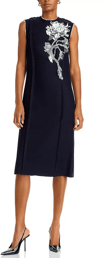 navy embroidered midi dress Short Sleeve Floral Embroidered Midi Dress in Navy main image 0
