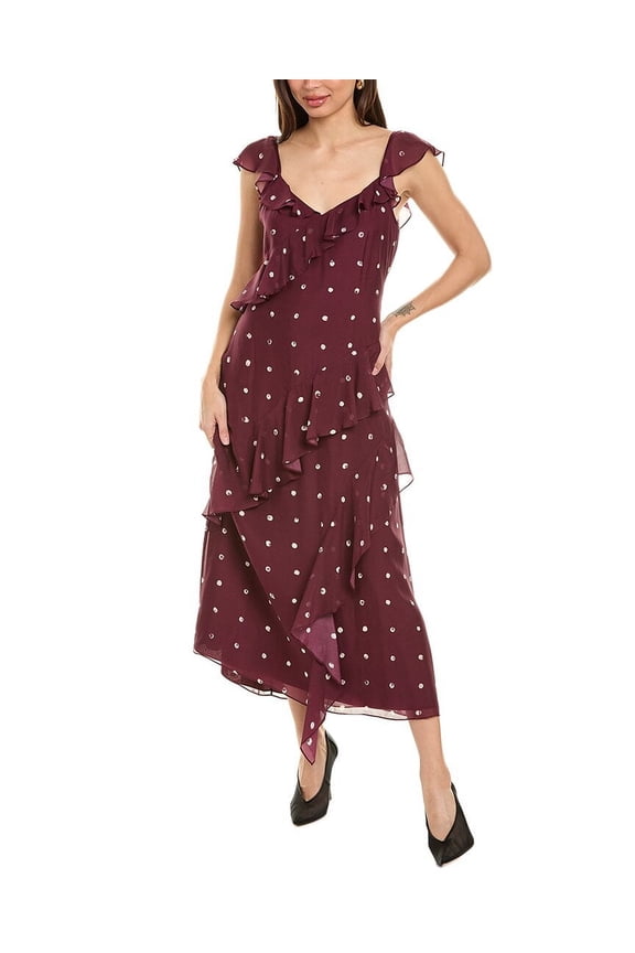 womens Paint Dot Silk Maxi Dress, 4, Red